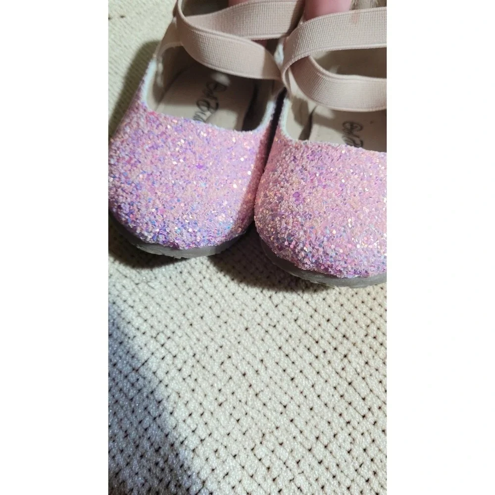 Leather Toddler Size 4C Girl's Pink Glitter Bow Back Ballerina Flats Shoes